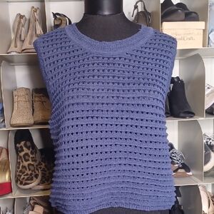 + Together Blue Openwork Crocheted Tank
